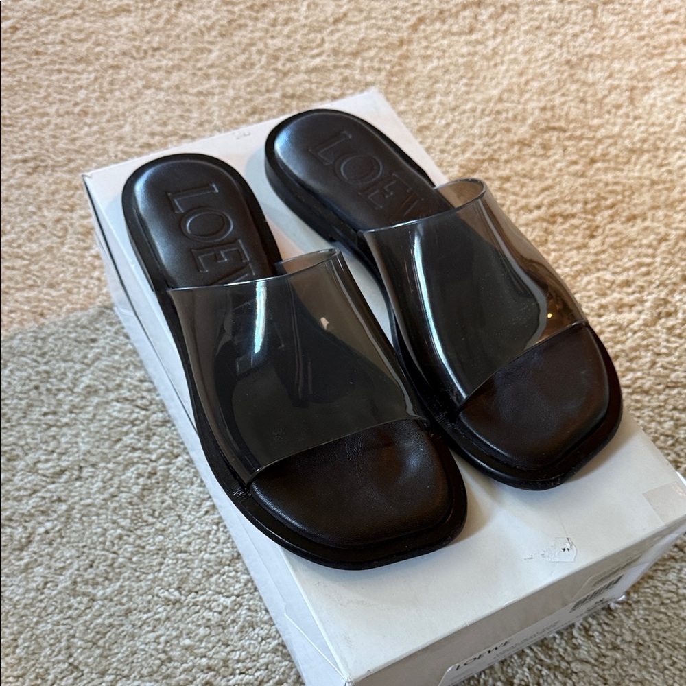 Loewe Transparent Petal Slide Sandals EU38/US8 Shitake (Brown)